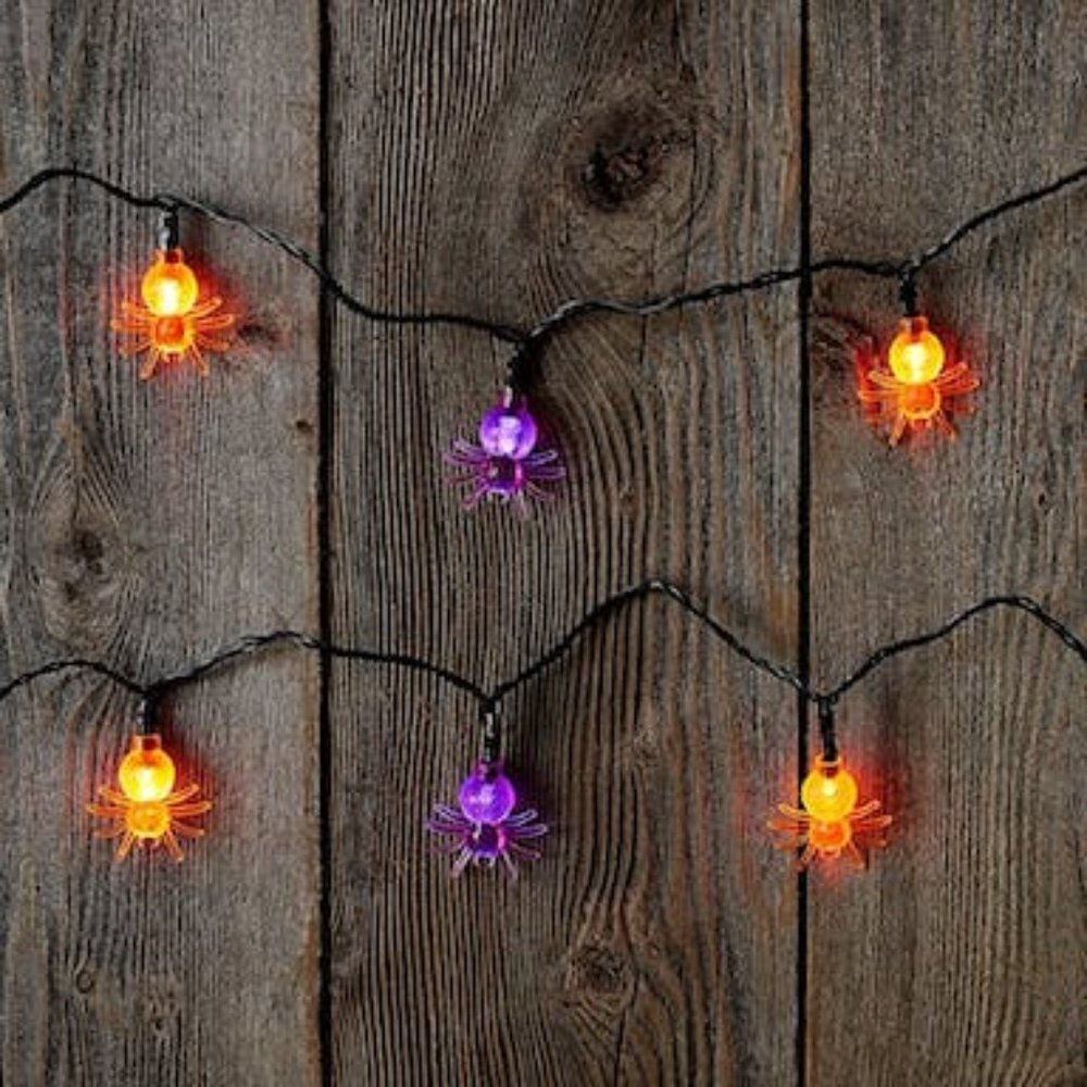 UltraLED Battery Operated Spider Cap Twinkle Light String, Purple and Orange